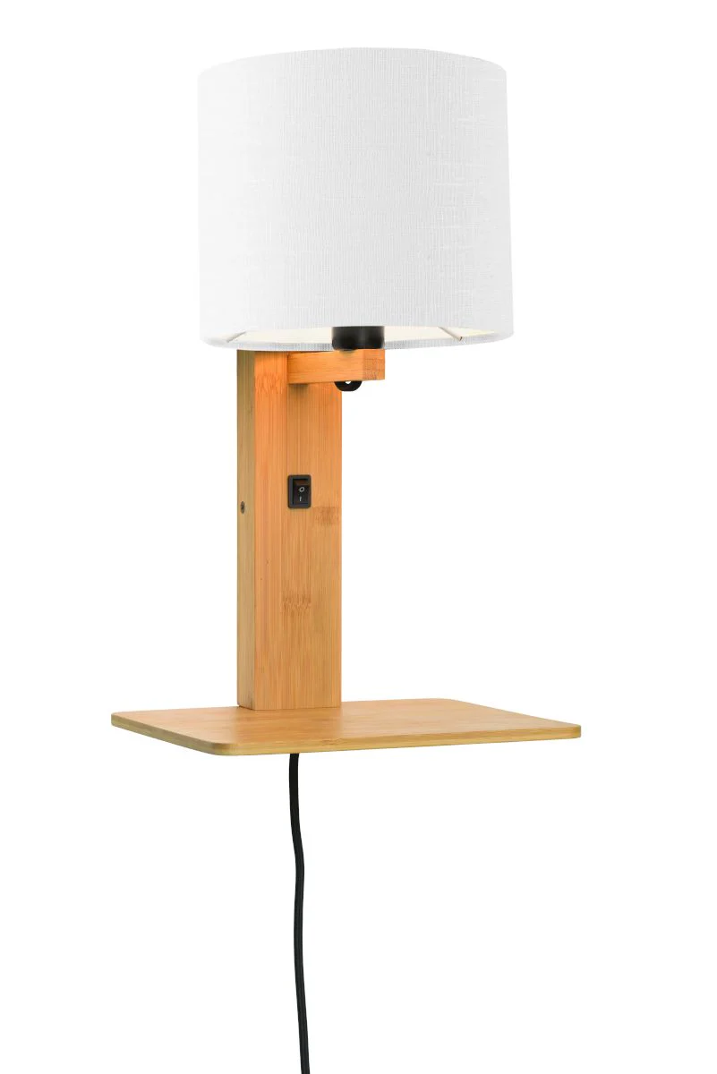 Andes Bamboo Linen Wall Lamp w/ Shelf
