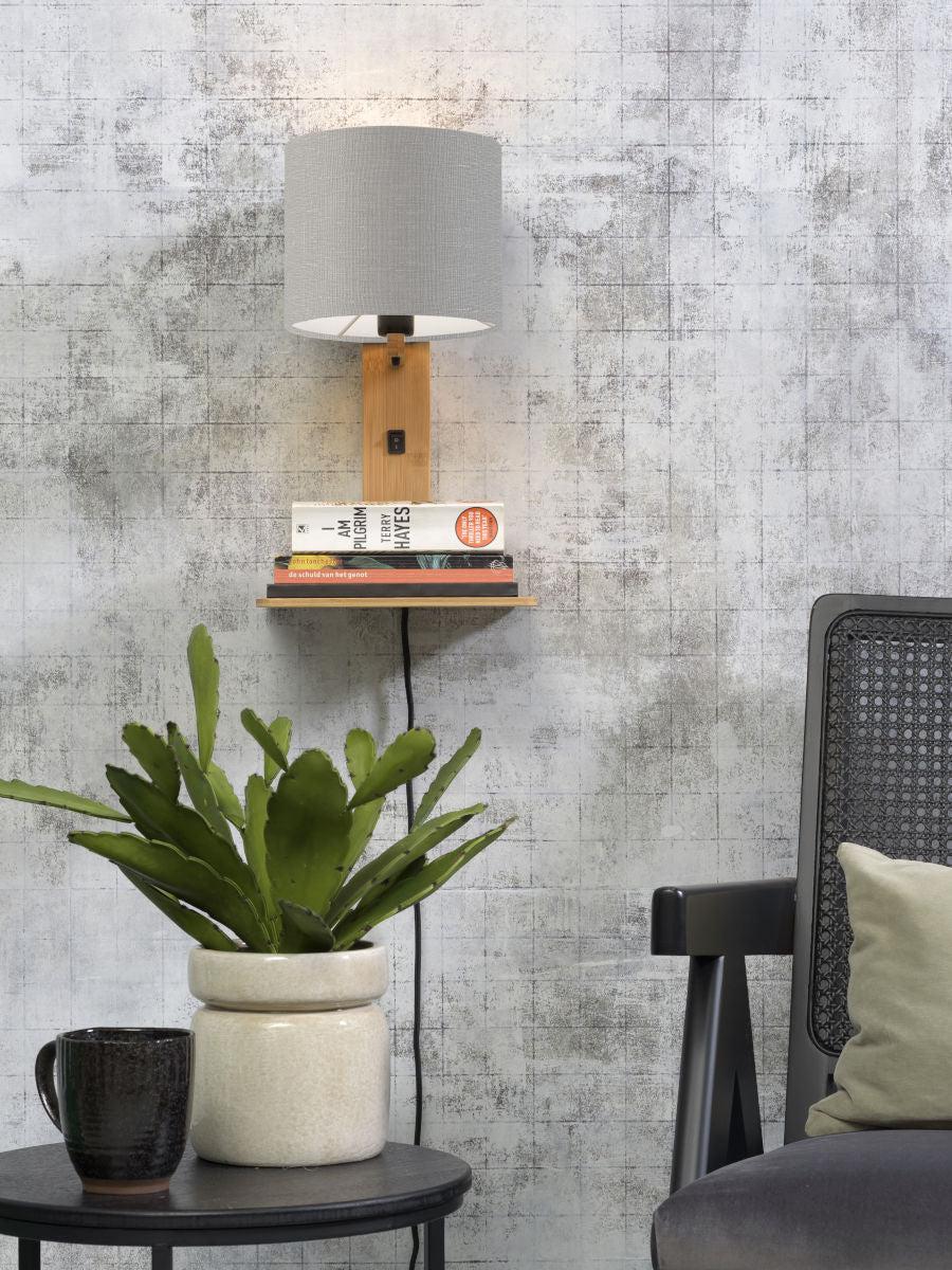Andes Bamboo Linen Wall Lamp w/ Shelf - Image 11