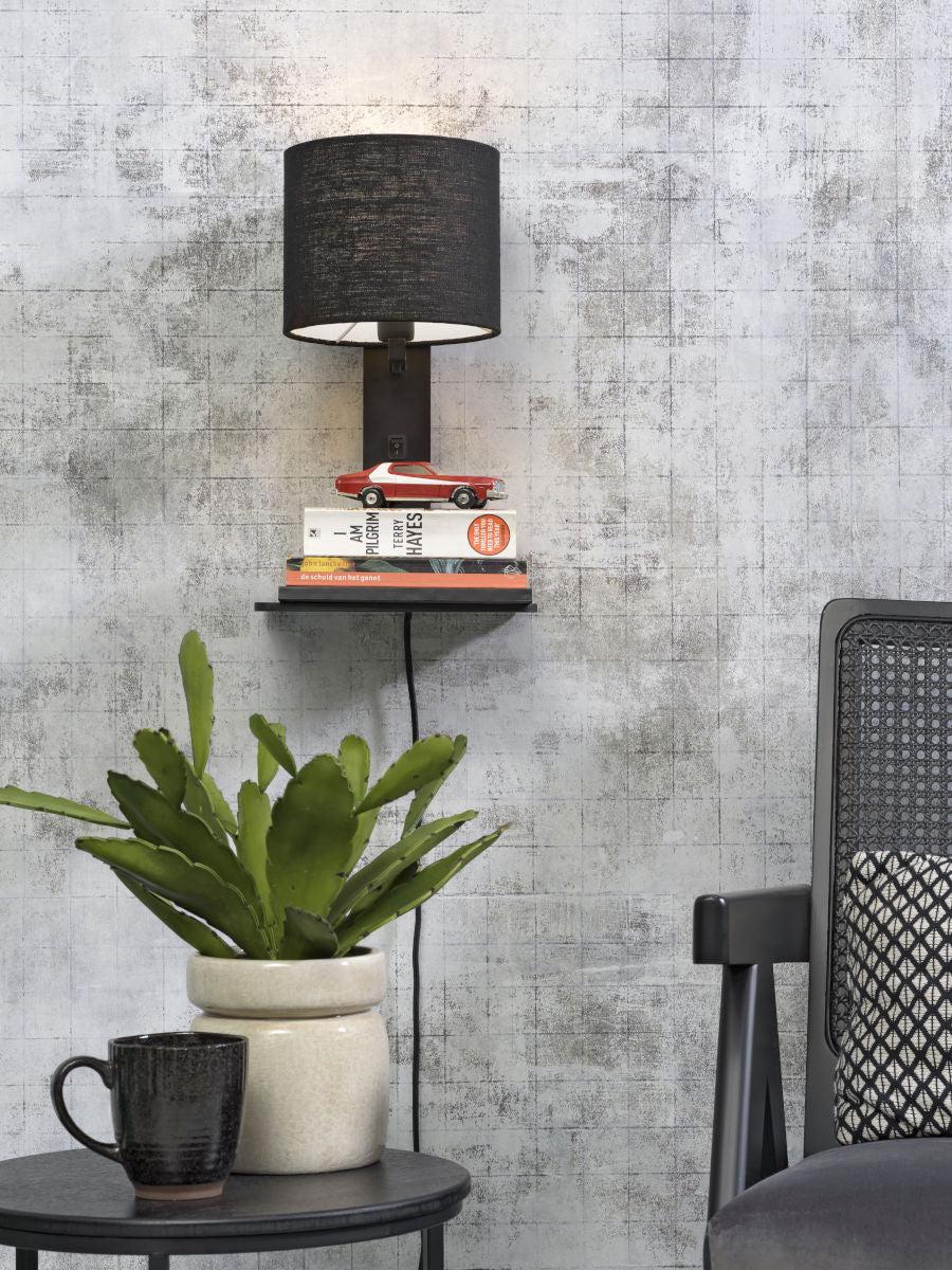 Andes Bamboo Linen Wall Lamp w/ Shelf - Image 13