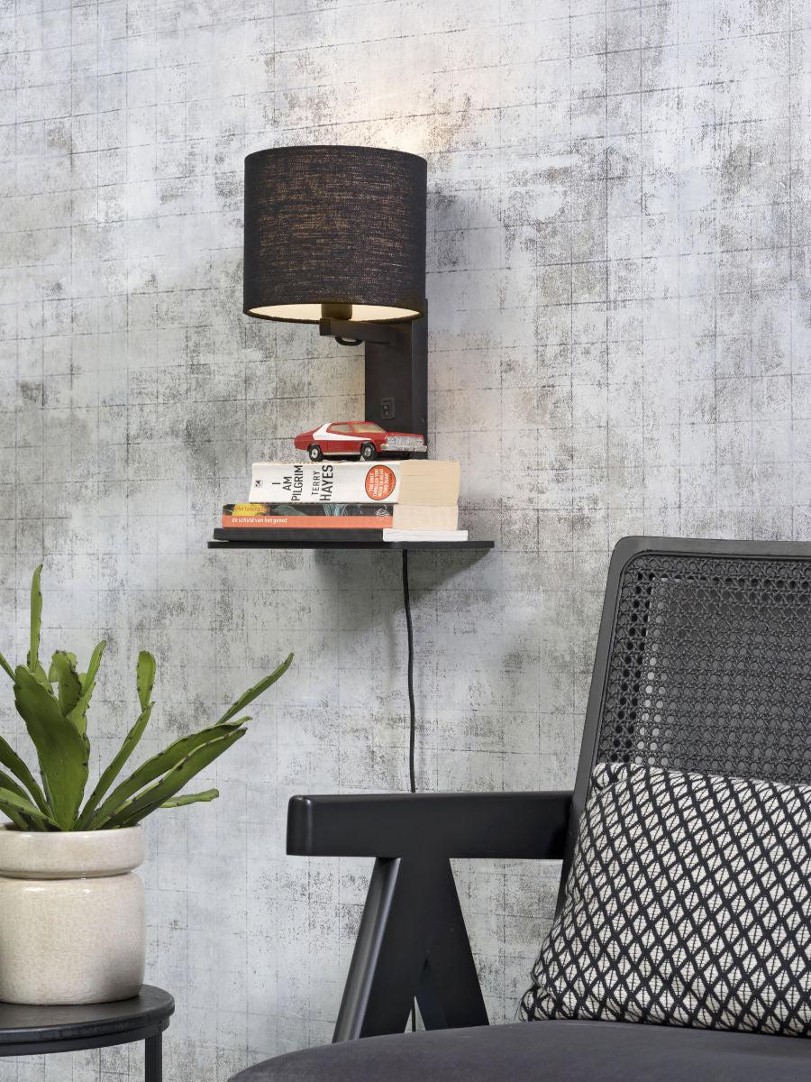 Andes Bamboo Linen Wall Lamp w/ Shelf - Image 14