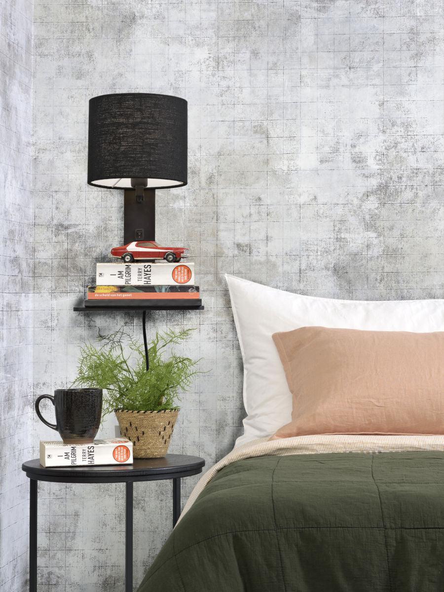 Andes Bamboo Linen Wall Lamp w/ Shelf - Image 15