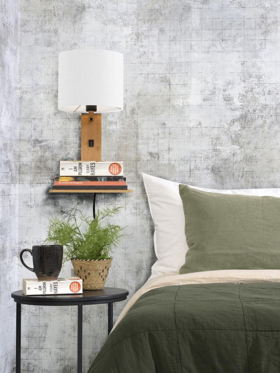 Andes Bamboo Linen Wall Lamp w/ Shelf - Image 2