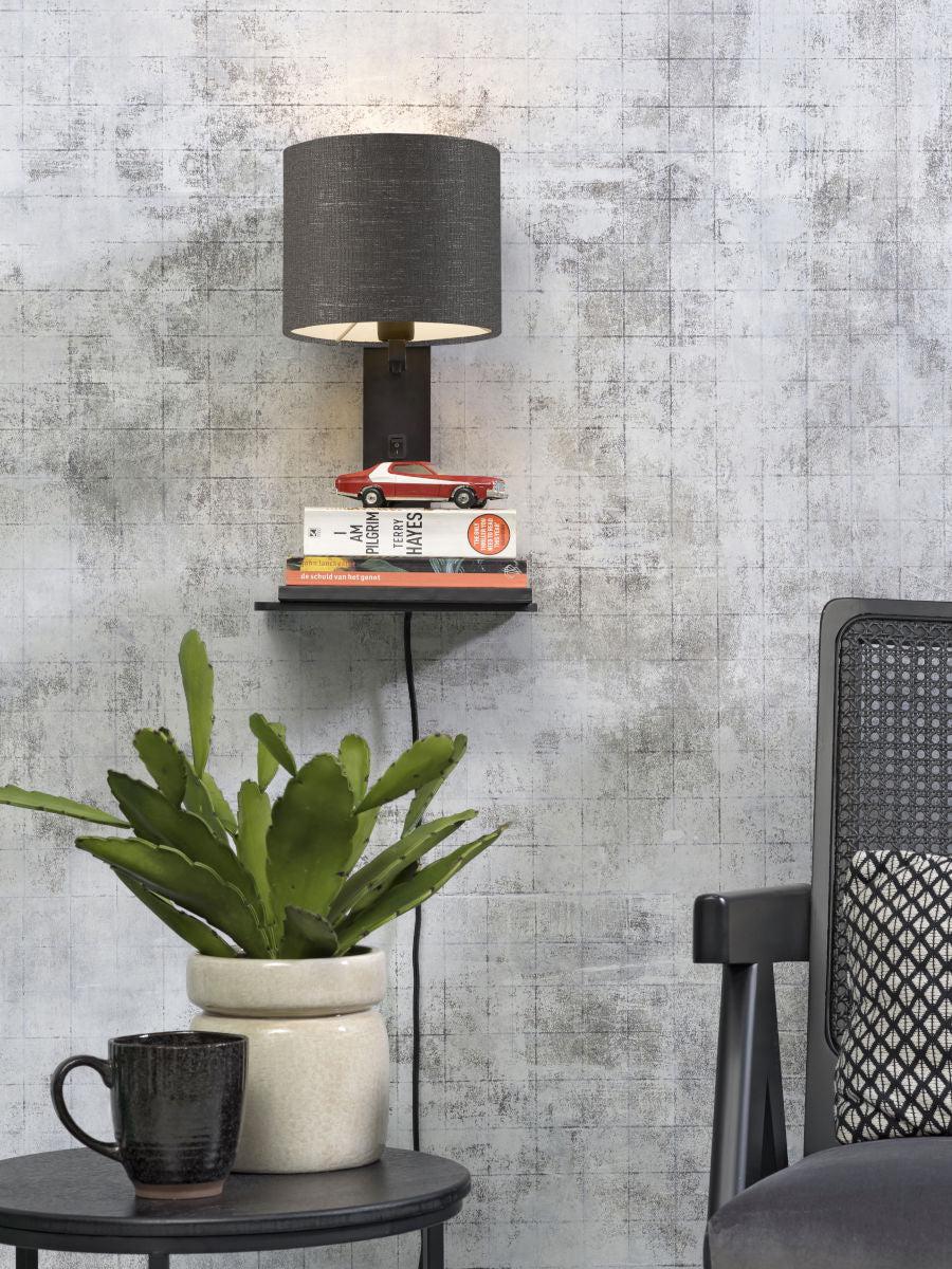 Andes Bamboo Linen Wall Lamp w/ Shelf - Image 21