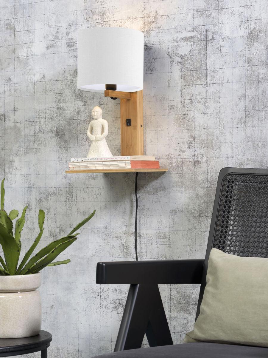 Andes Bamboo Linen Wall Lamp w/ Shelf - Image 3