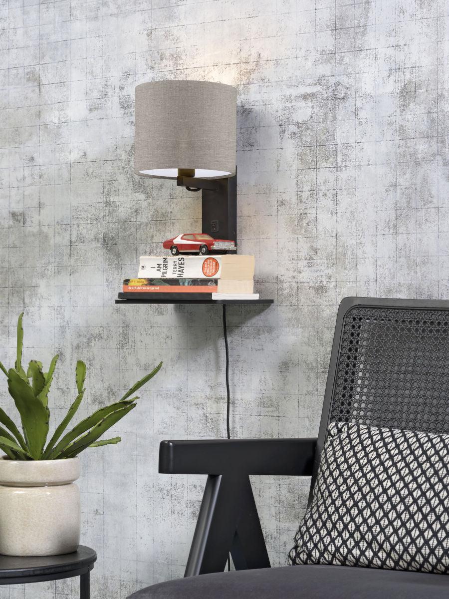 Andes Bamboo Linen Wall Lamp w/ Shelf - Image 33