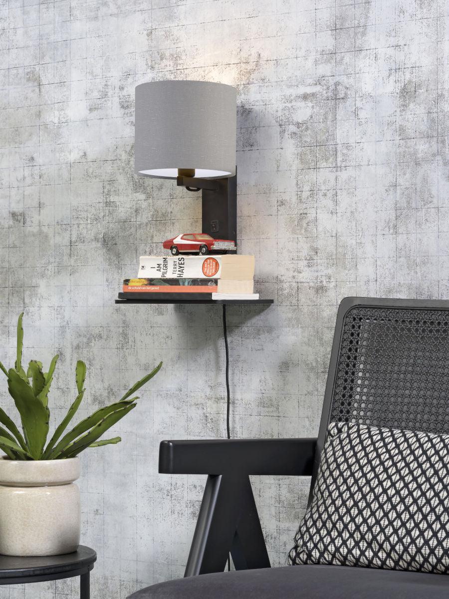 Andes Bamboo Linen Wall Lamp w/ Shelf - Image 37
