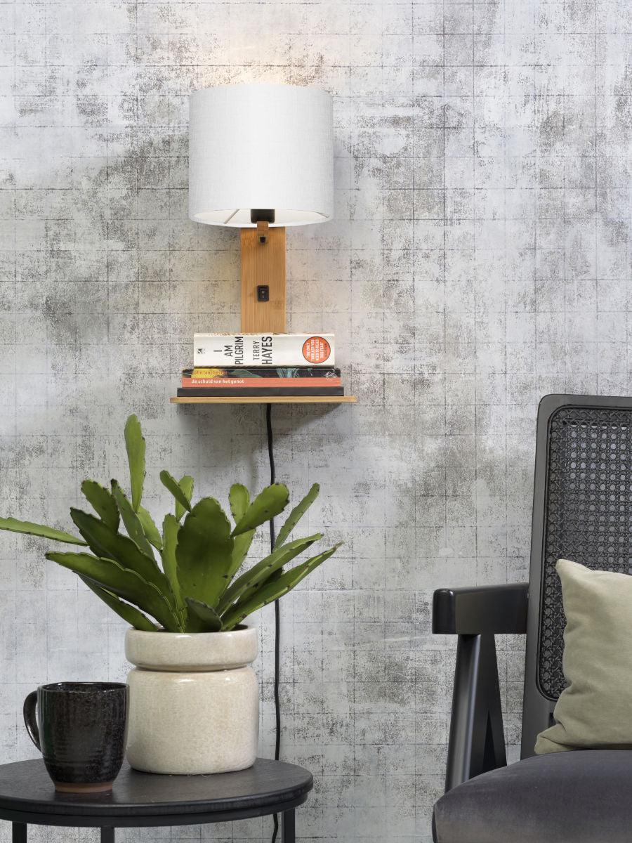 Andes Bamboo Linen Wall Lamp w/ Shelf - Image 4