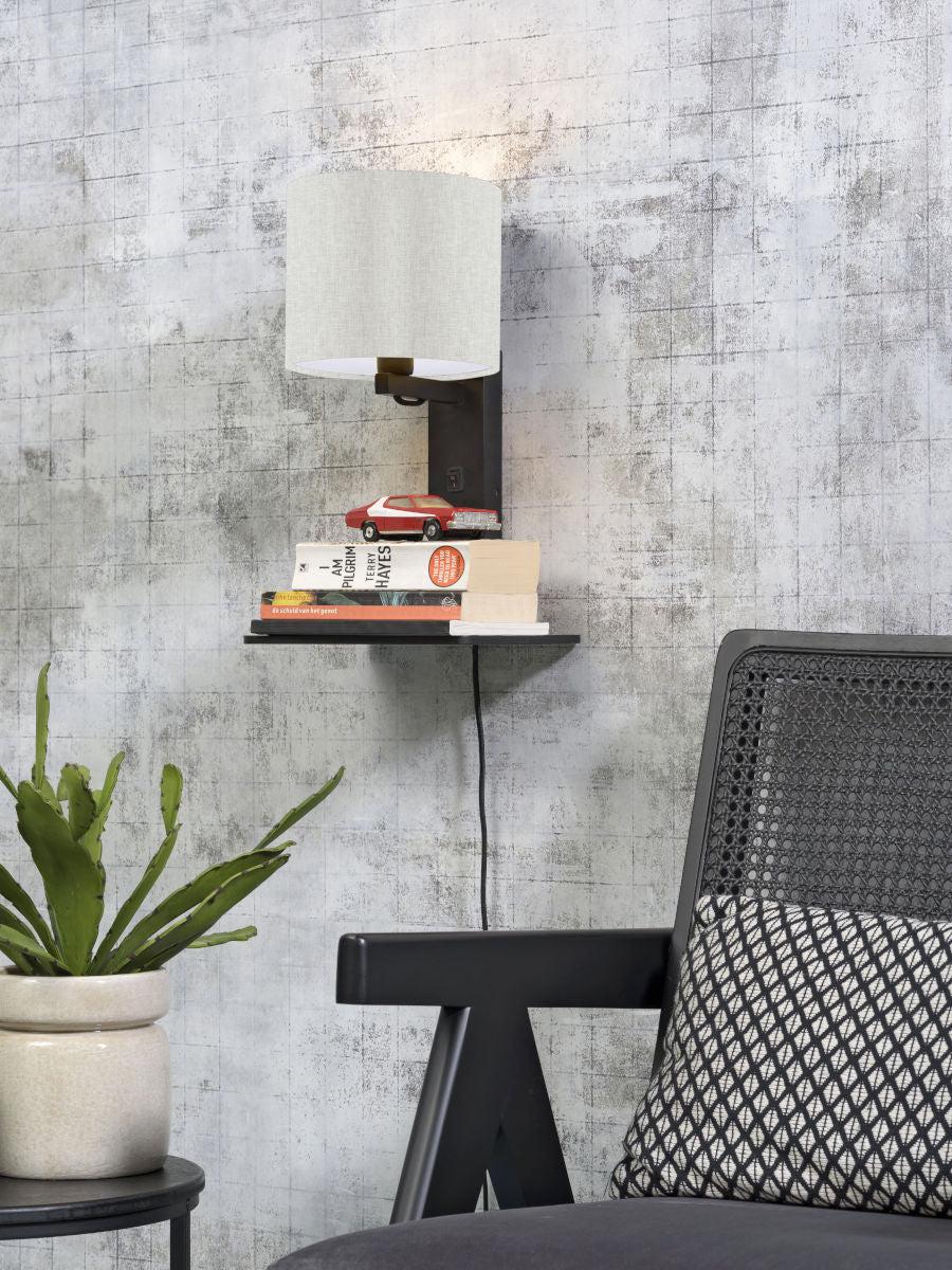 Andes Bamboo Linen Wall Lamp w/ Shelf - Image 41
