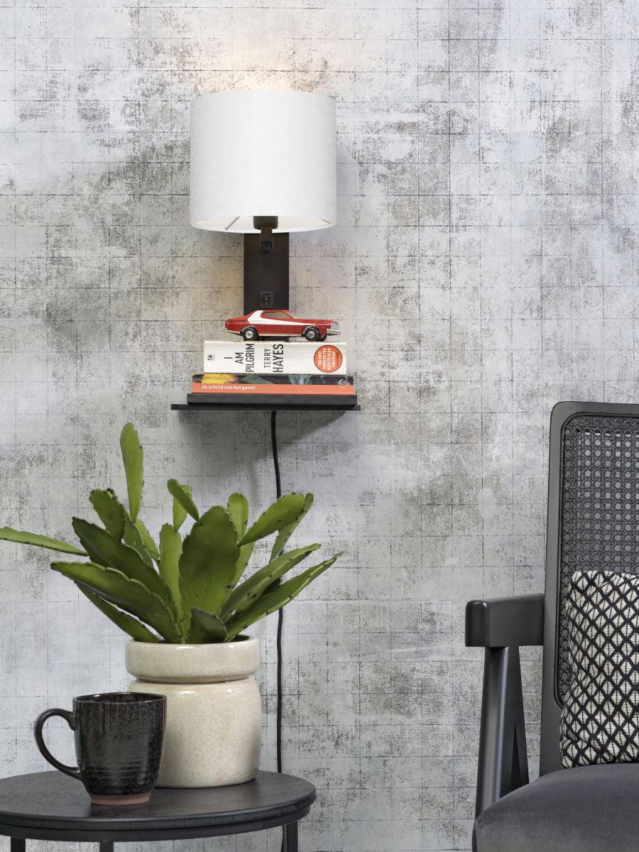 Andes Bamboo Linen Wall Lamp w/ Shelf - Image 44