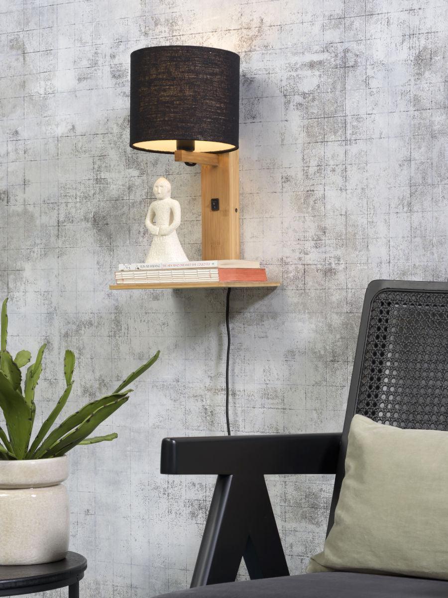 Andes Bamboo Linen Wall Lamp w/ Shelf - Image 49