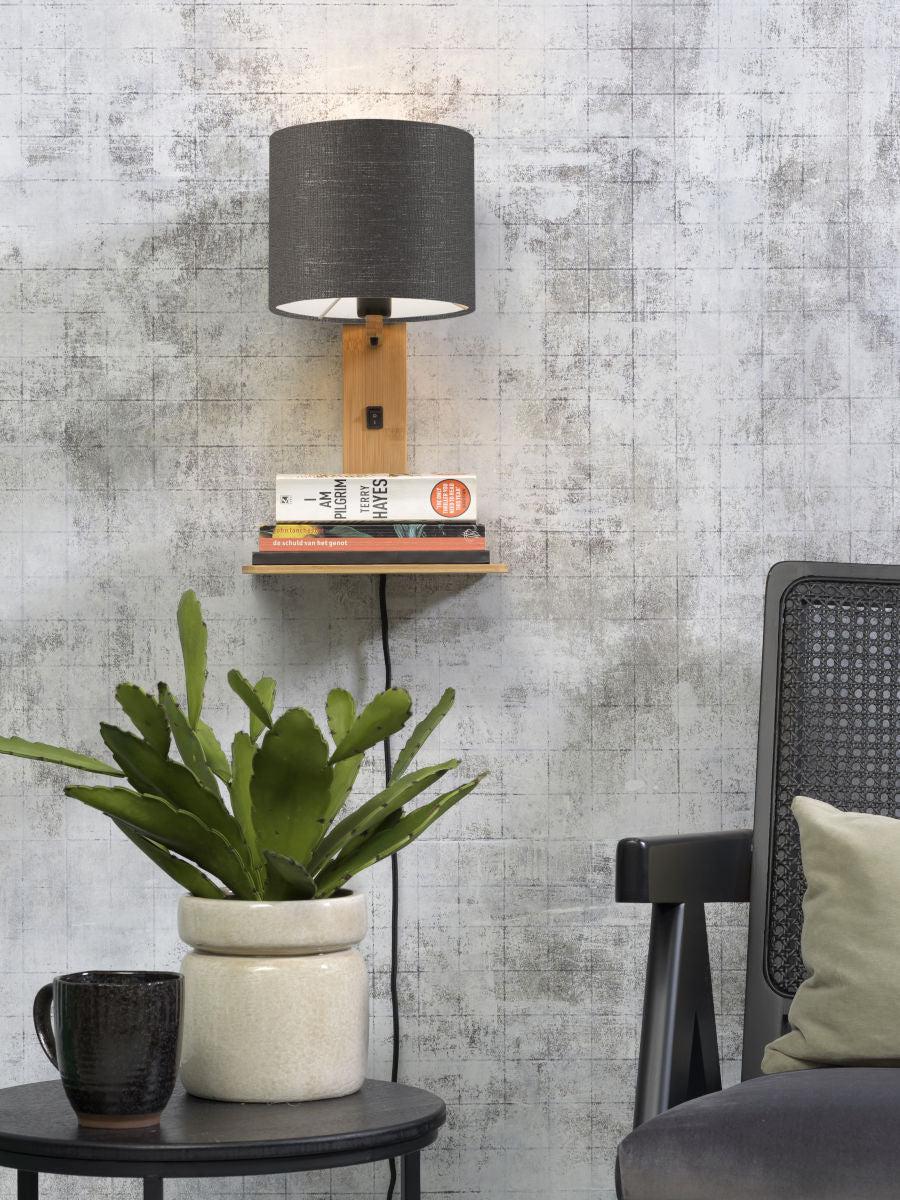 Andes Bamboo Linen Wall Lamp w/ Shelf - Image 56