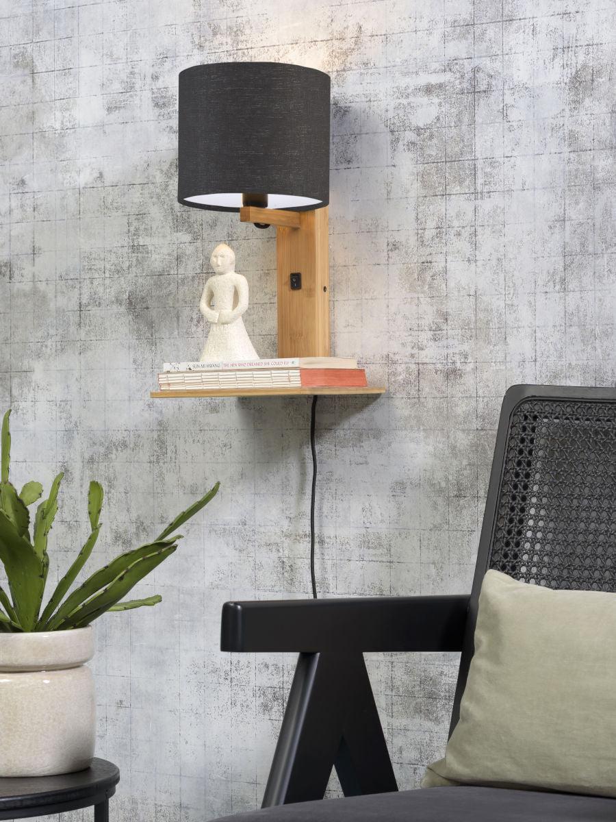 Andes Bamboo Linen Wall Lamp w/ Shelf - Image 57