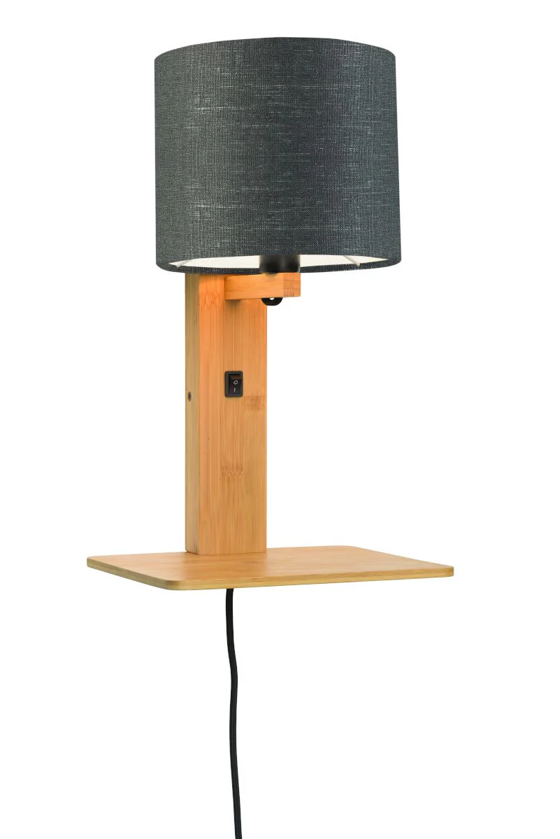 Andes Bamboo Linen Wall Lamp w/ Shelf - Image 59