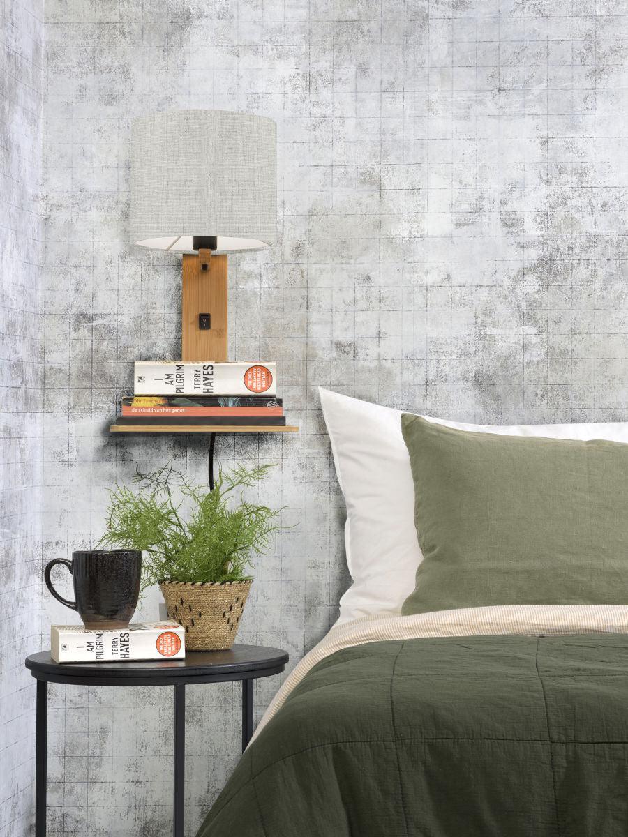 Andes Bamboo Linen Wall Lamp w/ Shelf - Image 6