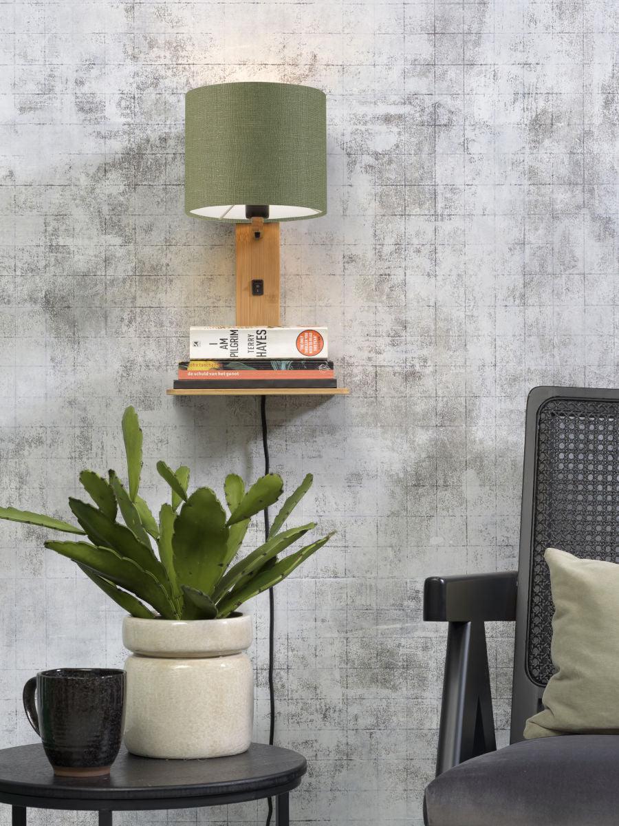 Andes Bamboo Linen Wall Lamp w/ Shelf - Image 60