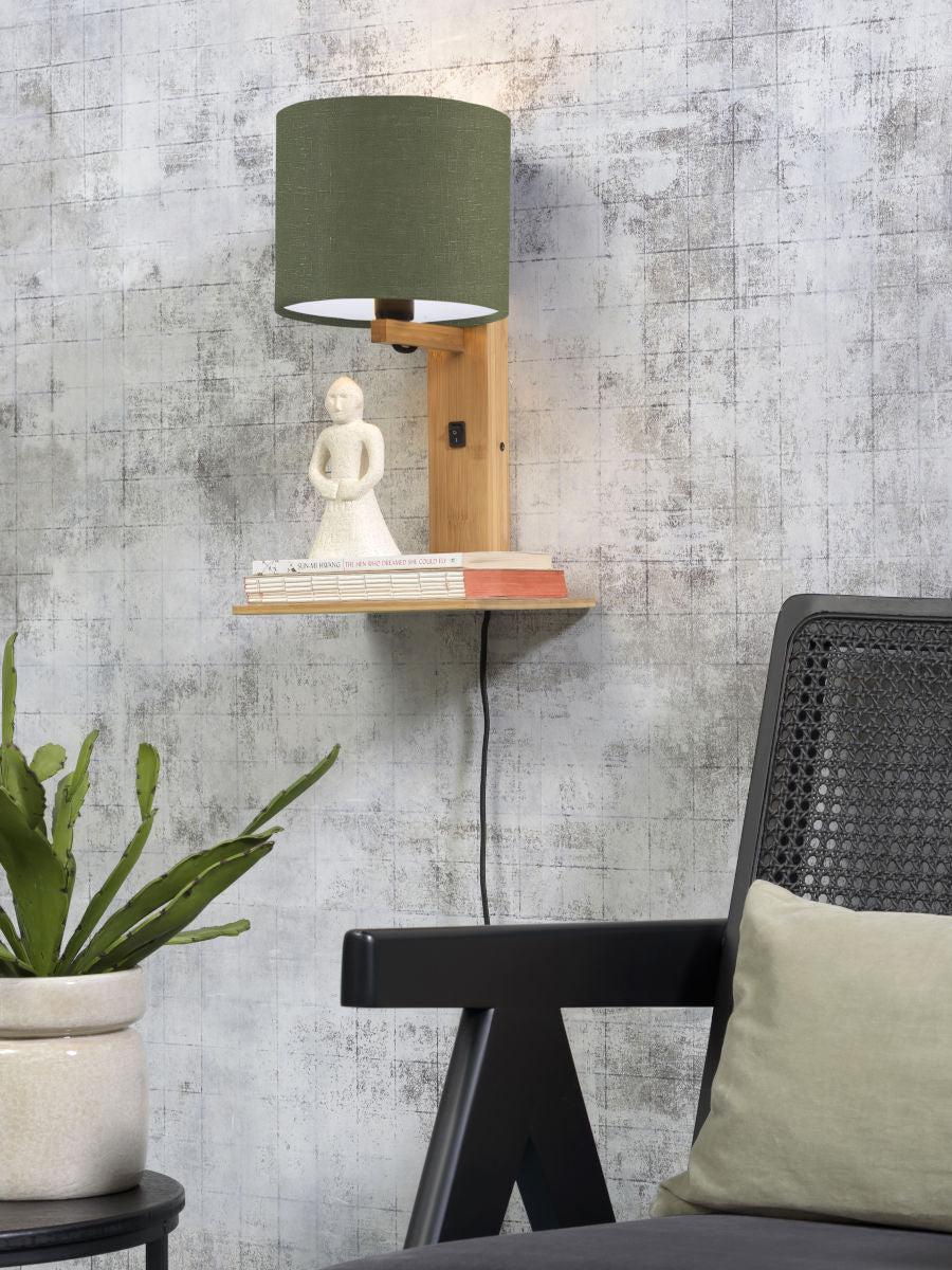 Andes Bamboo Linen Wall Lamp w/ Shelf - Image 61
