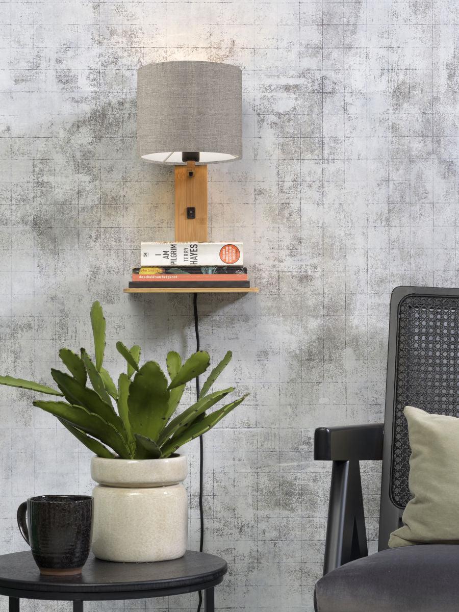 Andes Bamboo Linen Wall Lamp w/ Shelf - Image 64