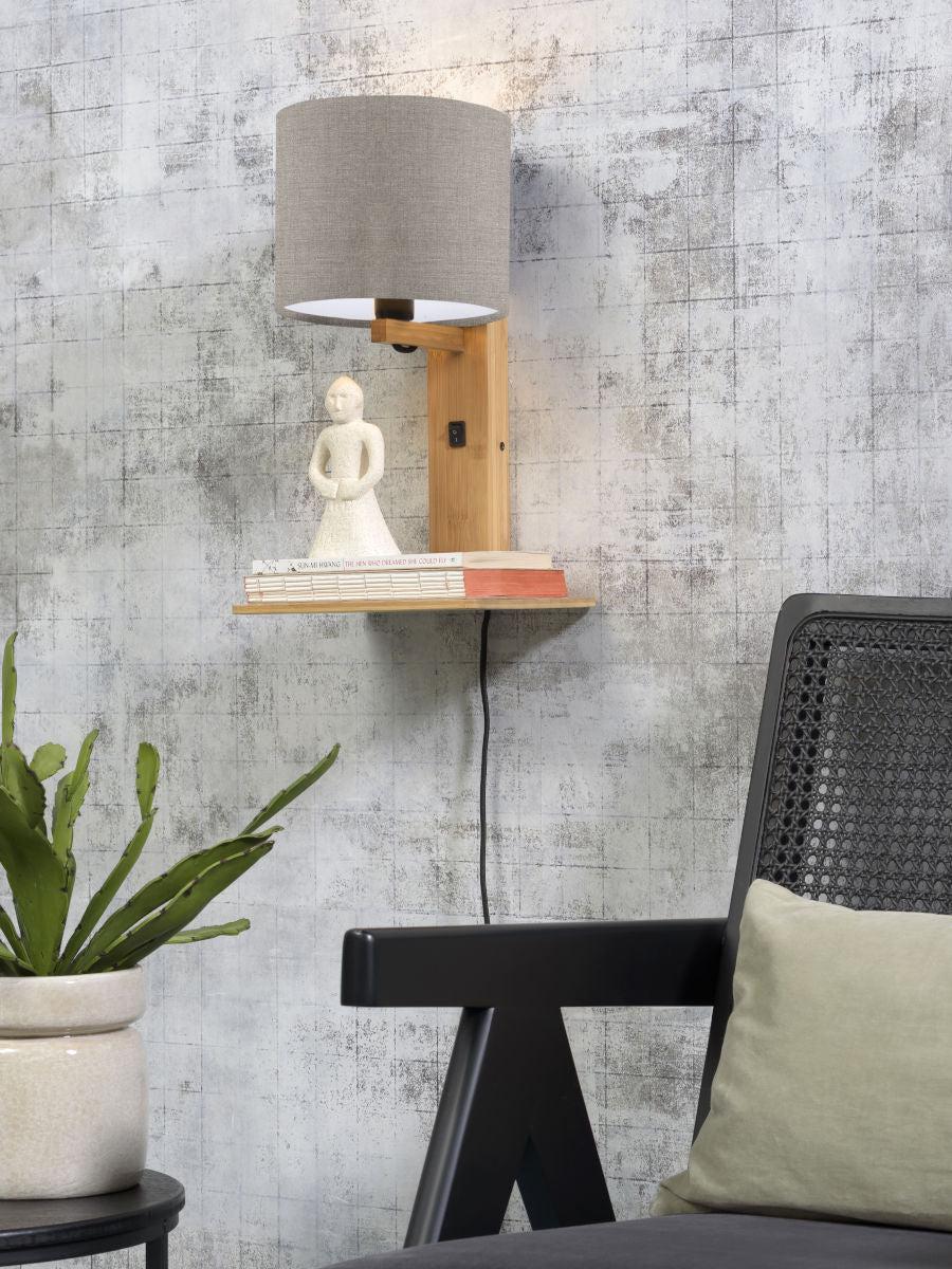 Andes Bamboo Linen Wall Lamp w/ Shelf - Image 65