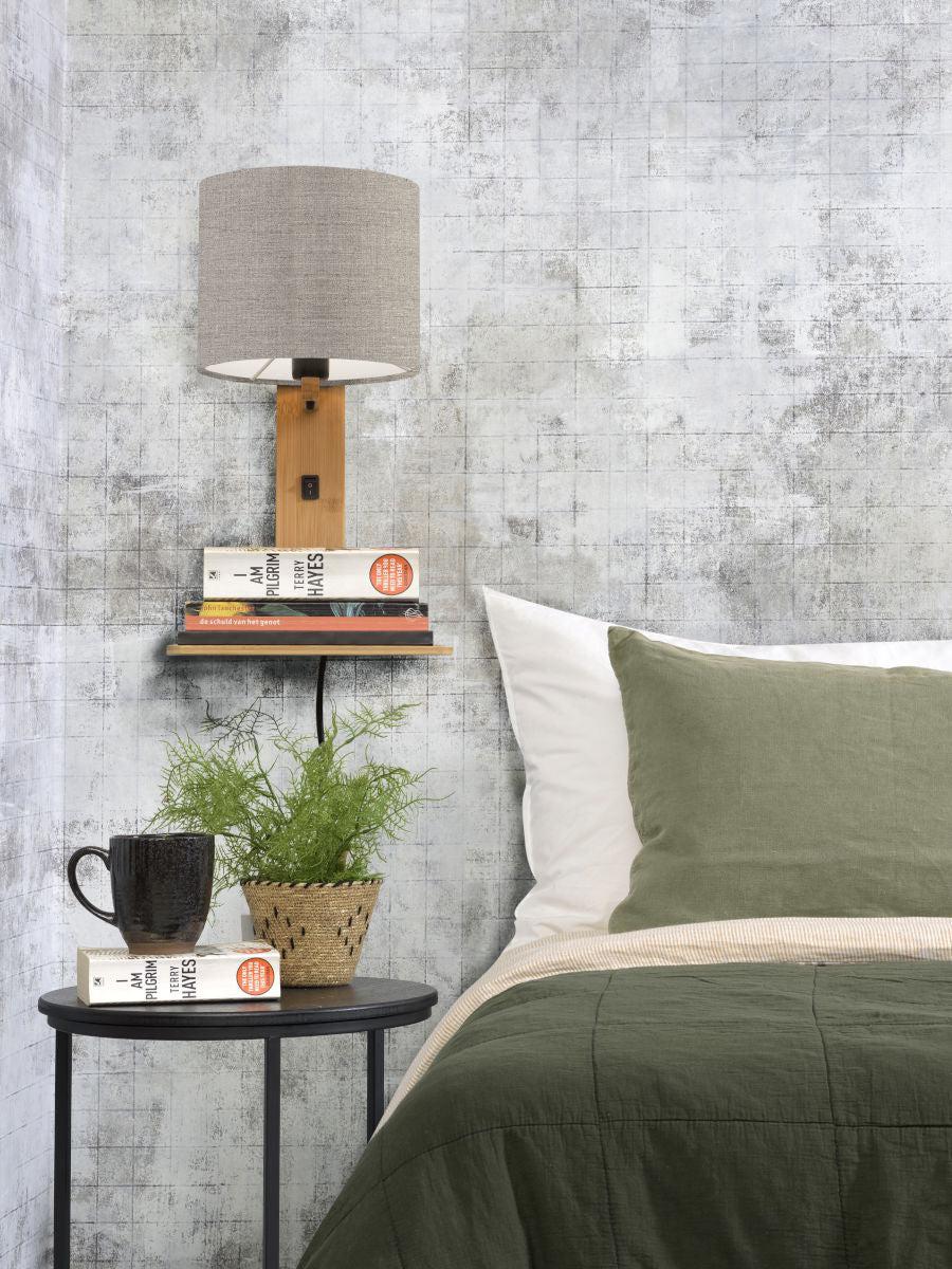 Andes Bamboo Linen Wall Lamp w/ Shelf - Image 66
