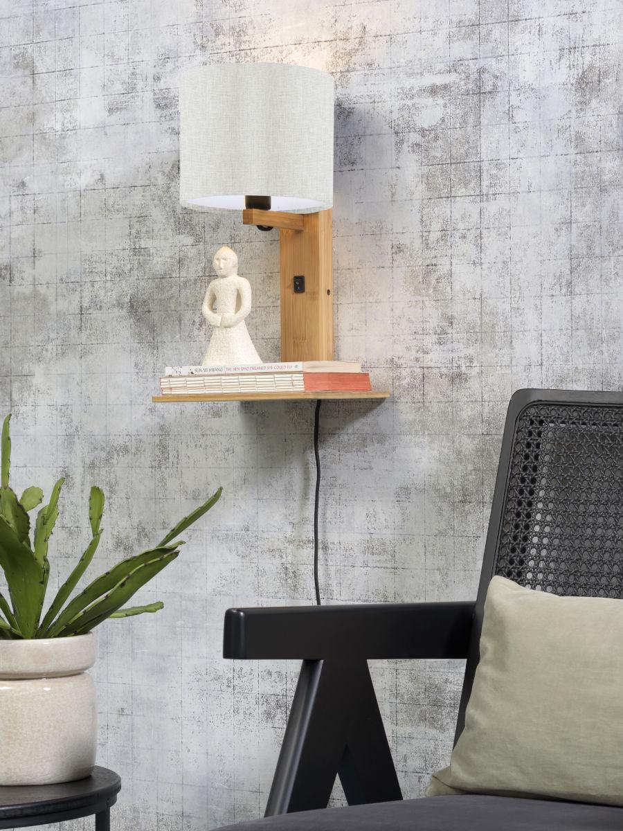 Andes Bamboo Linen Wall Lamp w/ Shelf - Image 7