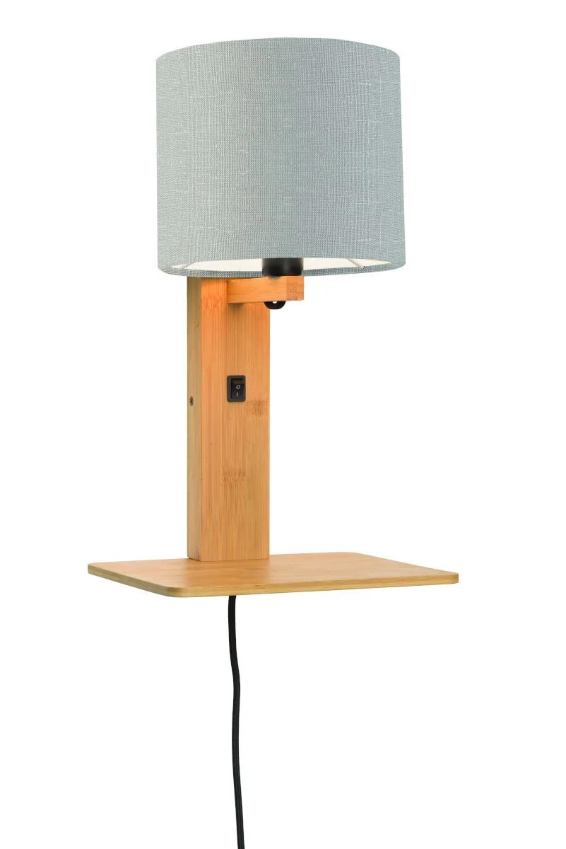 Andes Bamboo Linen Wall Lamp w/ Shelf - Image 9