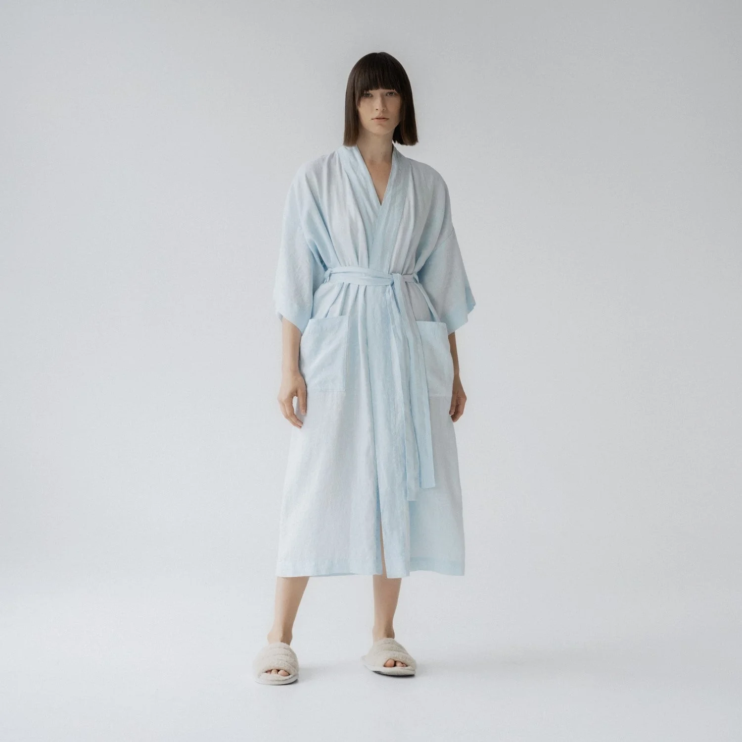 Light Blue Linen Bathrobe - Image 3