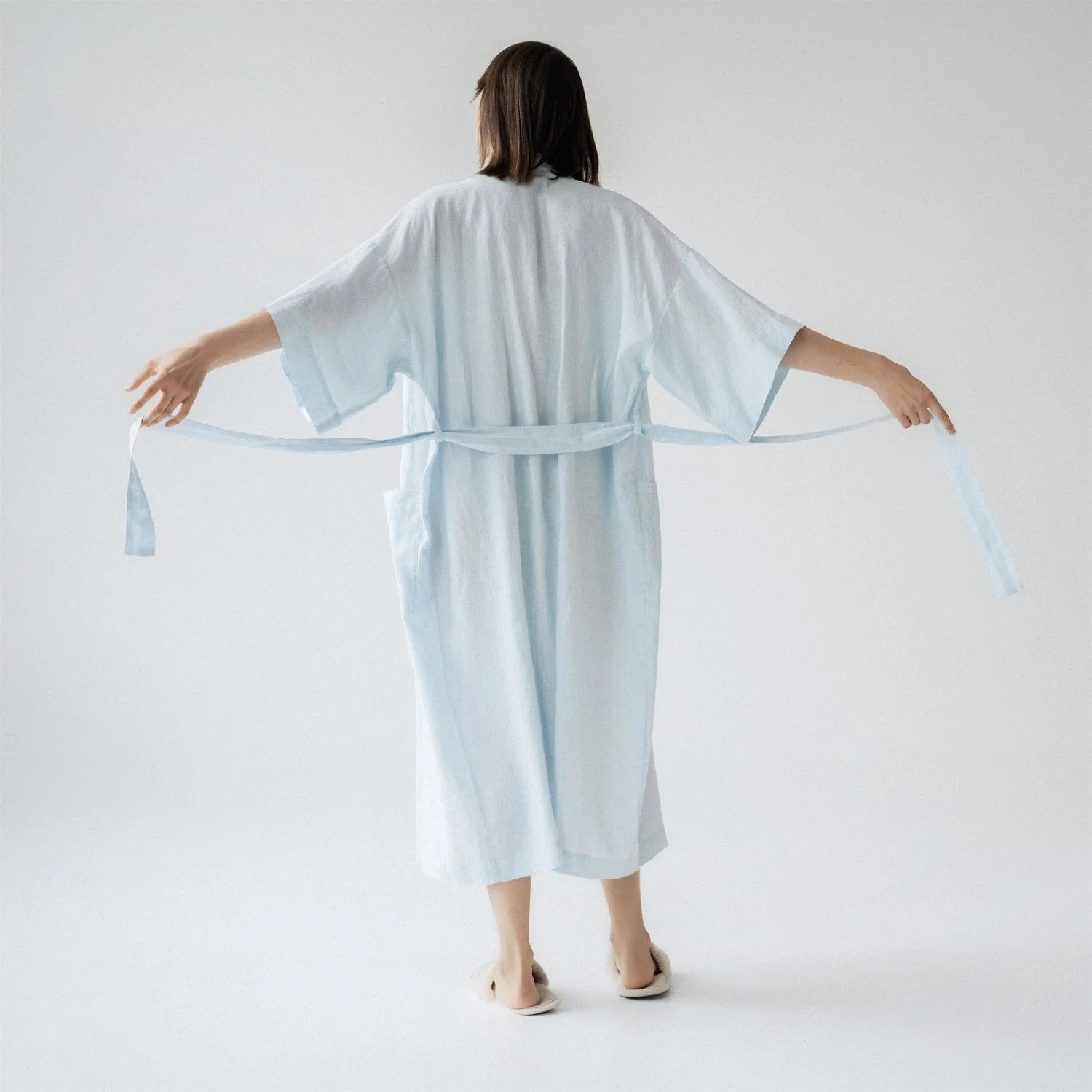 Light Blue Linen Bathrobe - Image 4