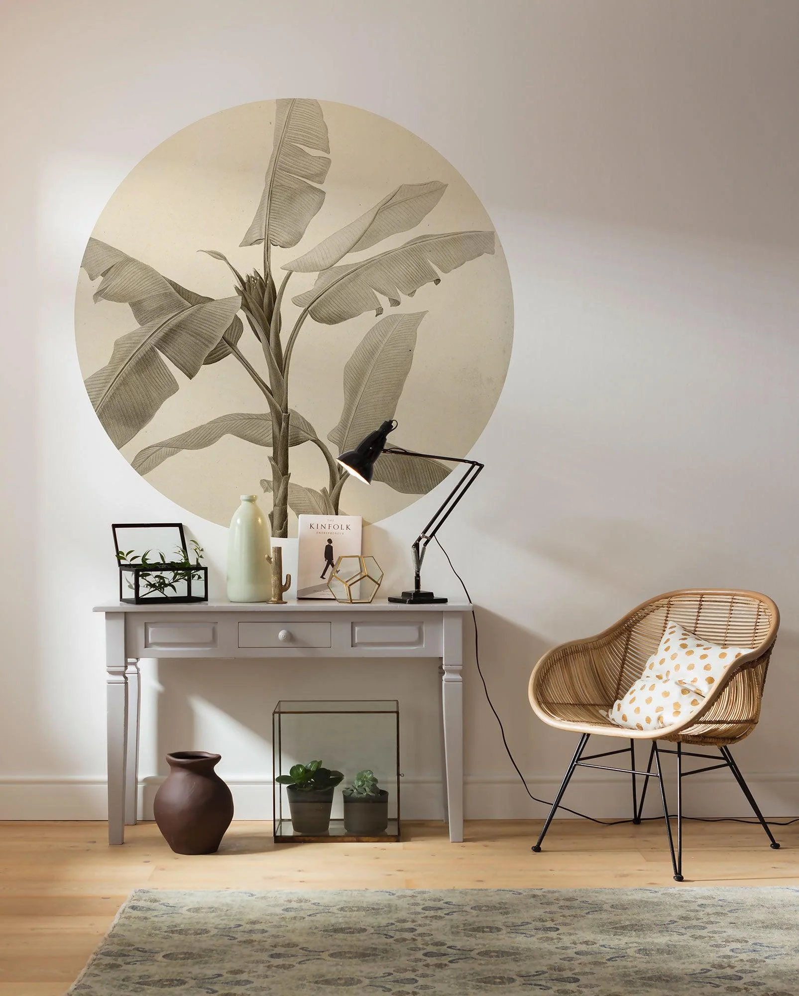 Banana Plant Vintage Circle Wallpaper (Self-Adhesive)