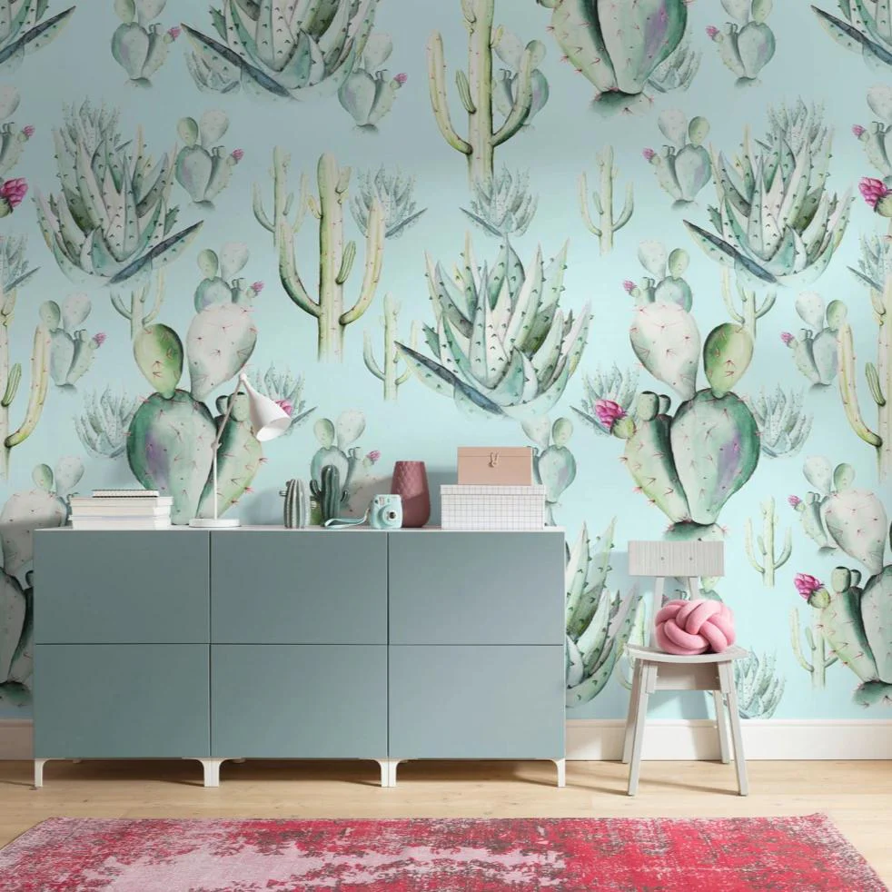 Cactus Blue Mural Wallpaper - Image 3