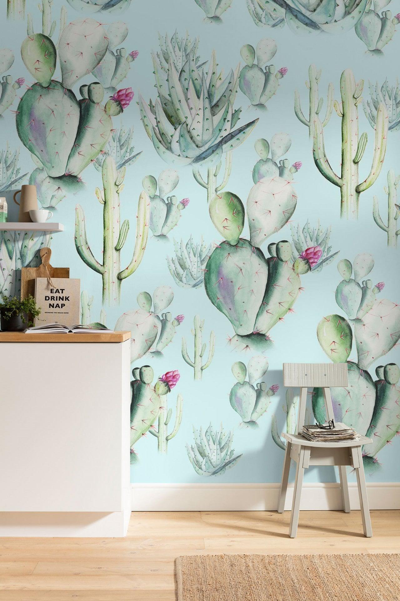 Cactus Blue Mural Wallpaper - Image 4