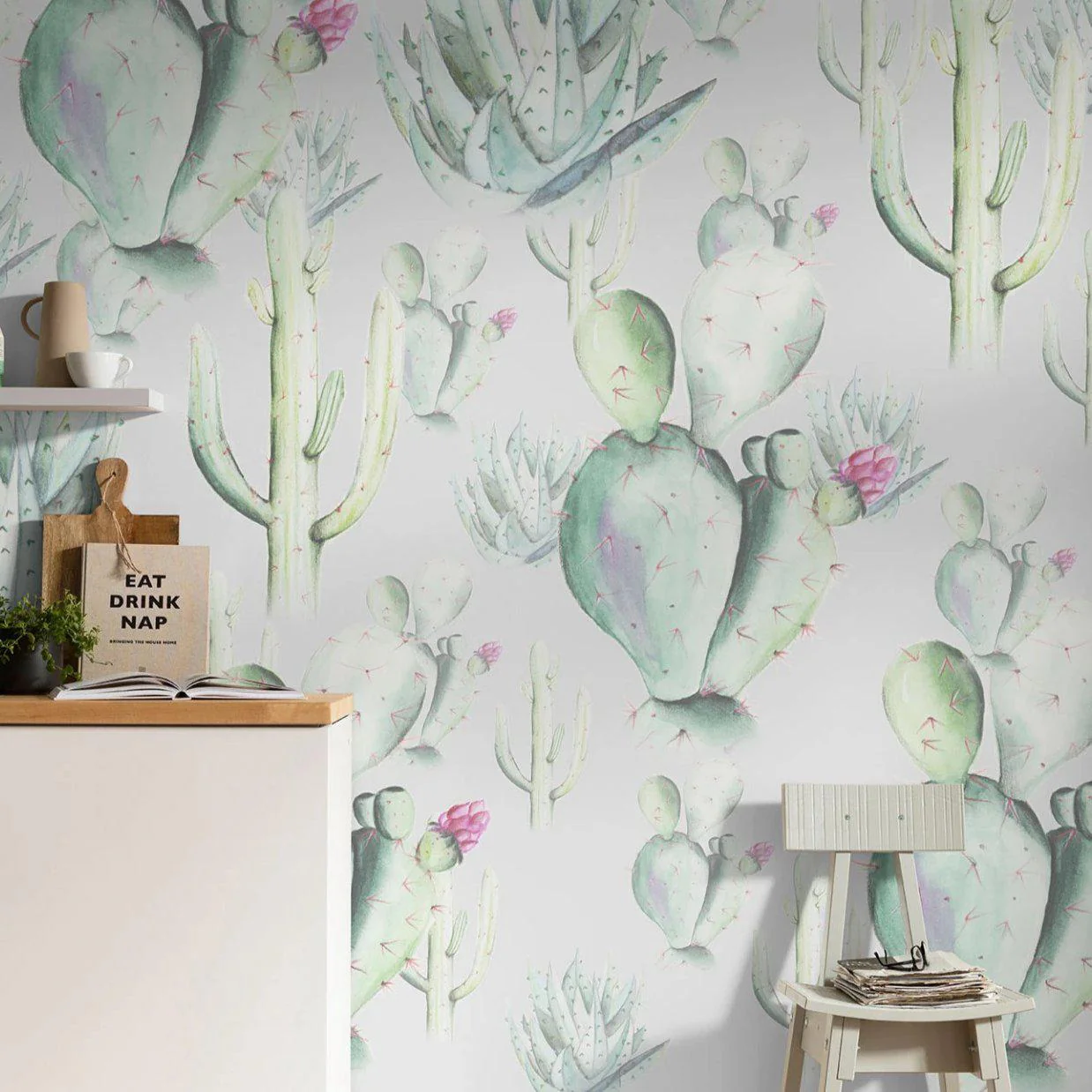 Grey Cactus Love Mural Wallpaper - Image 3