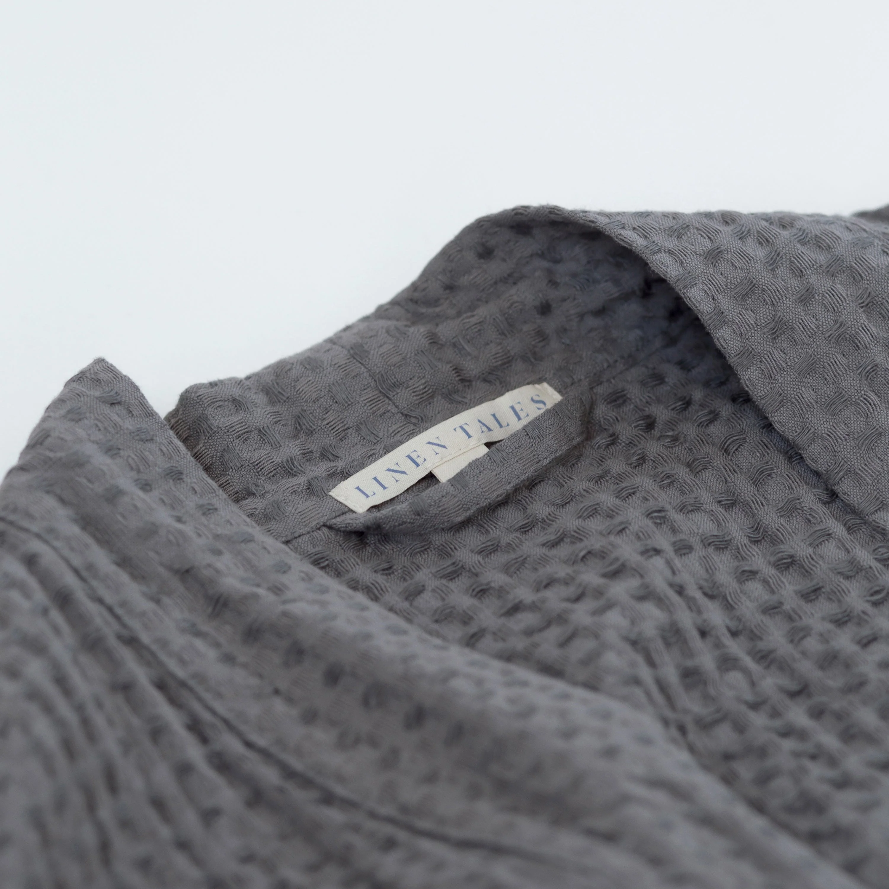 Dark Grey Linen & Cotton Waffle Bathrobe - Image 8
