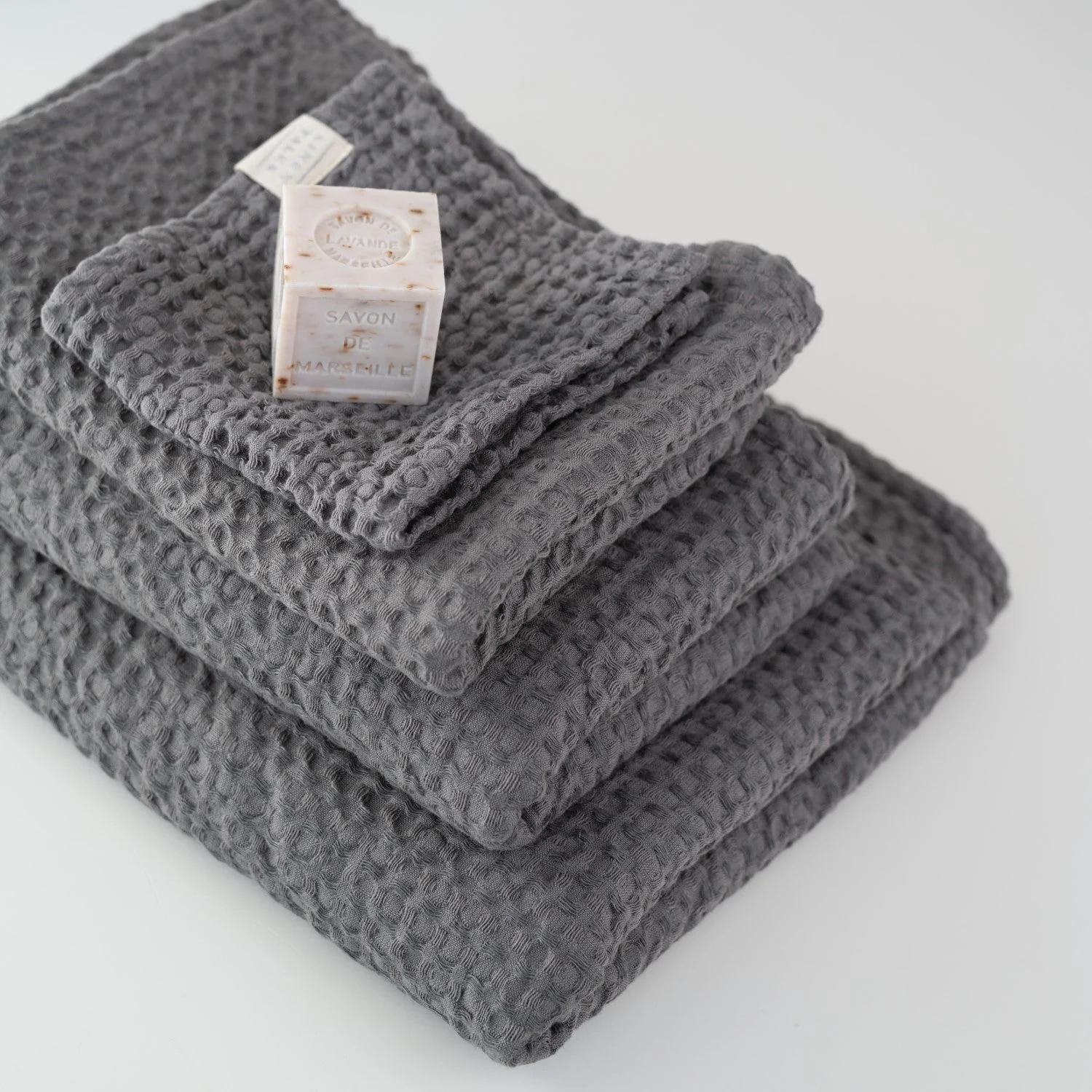 Dark Grey Linen & Cotton Waffle Towel - Image 3