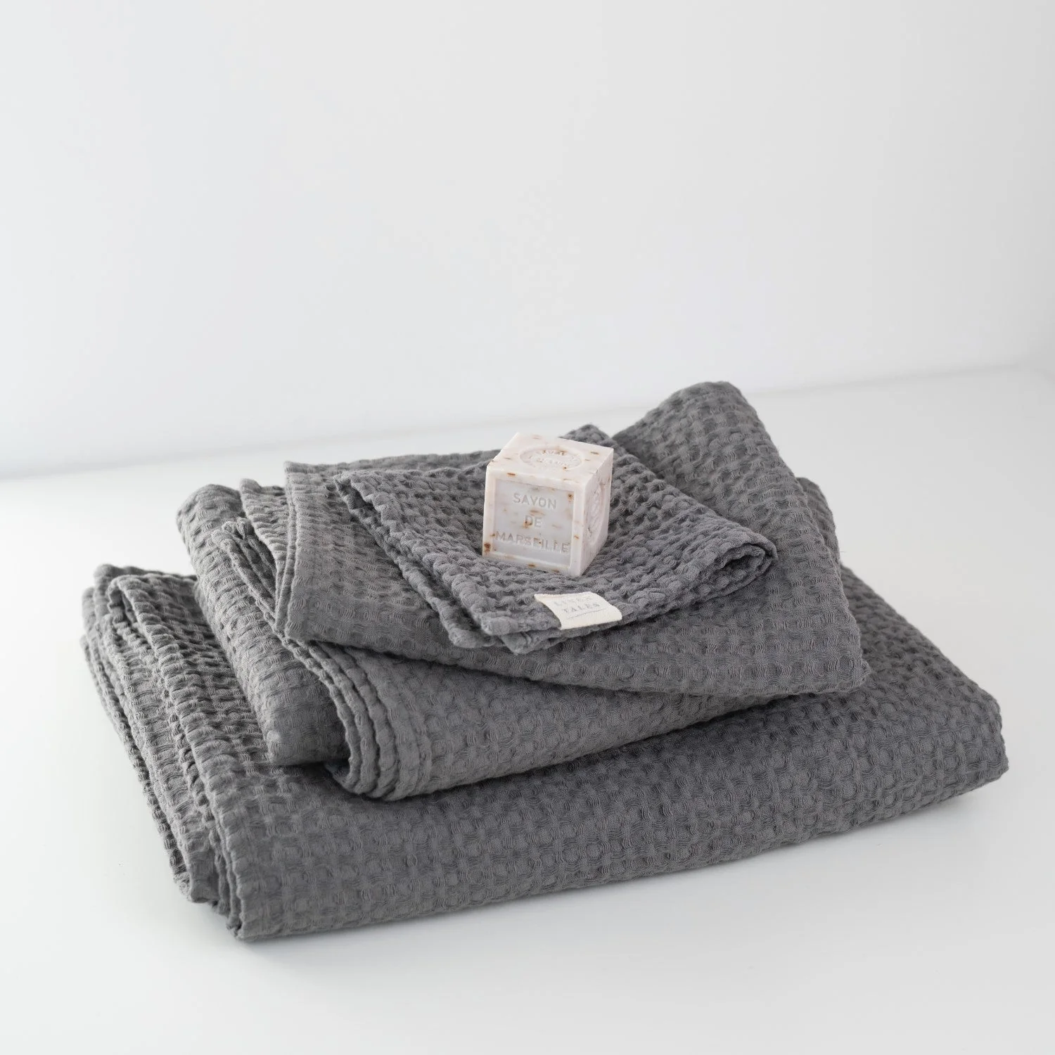Dark Grey Linen & Cotton Waffle Towel - Image 4