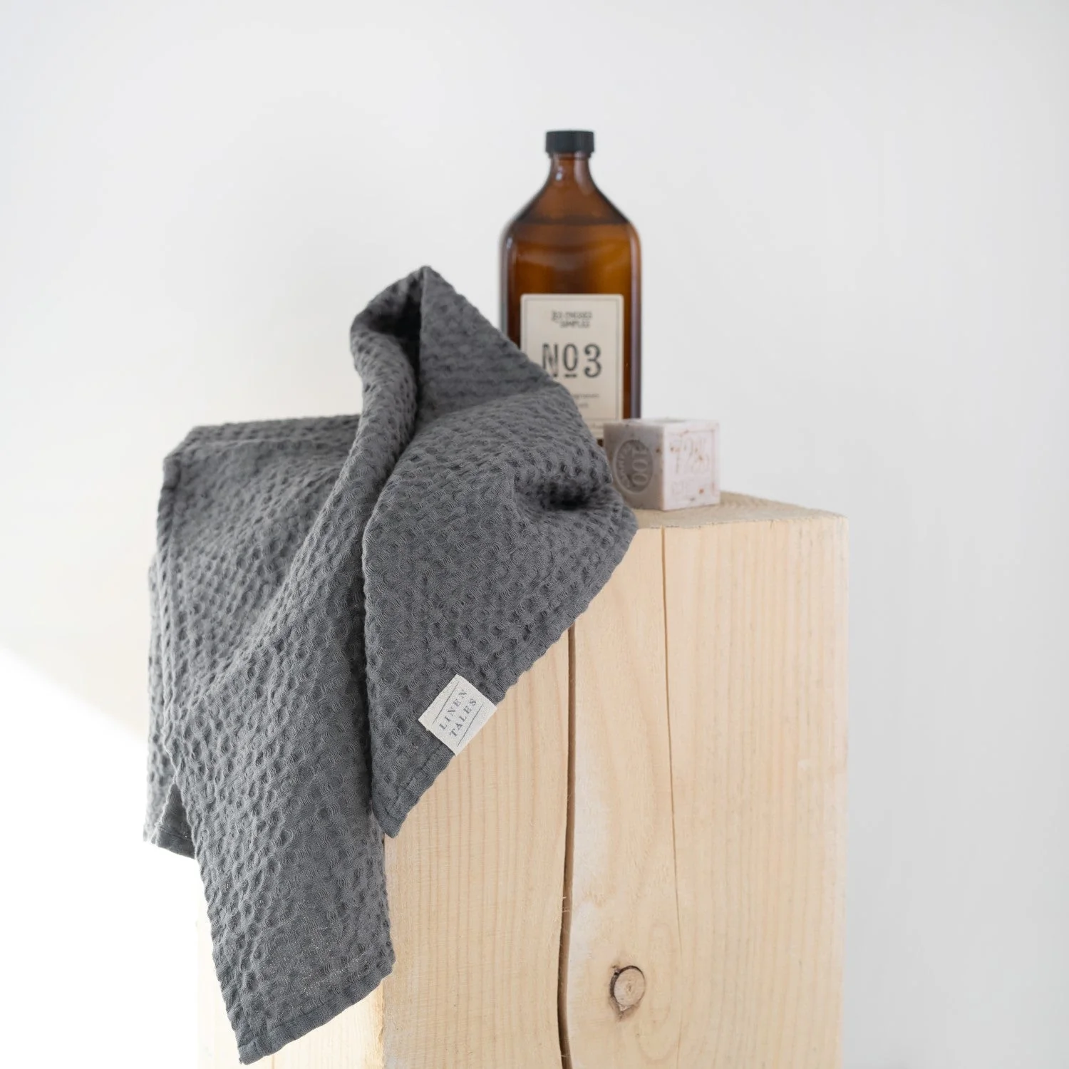 Dark Grey Linen & Cotton Waffle Towel - Image 5
