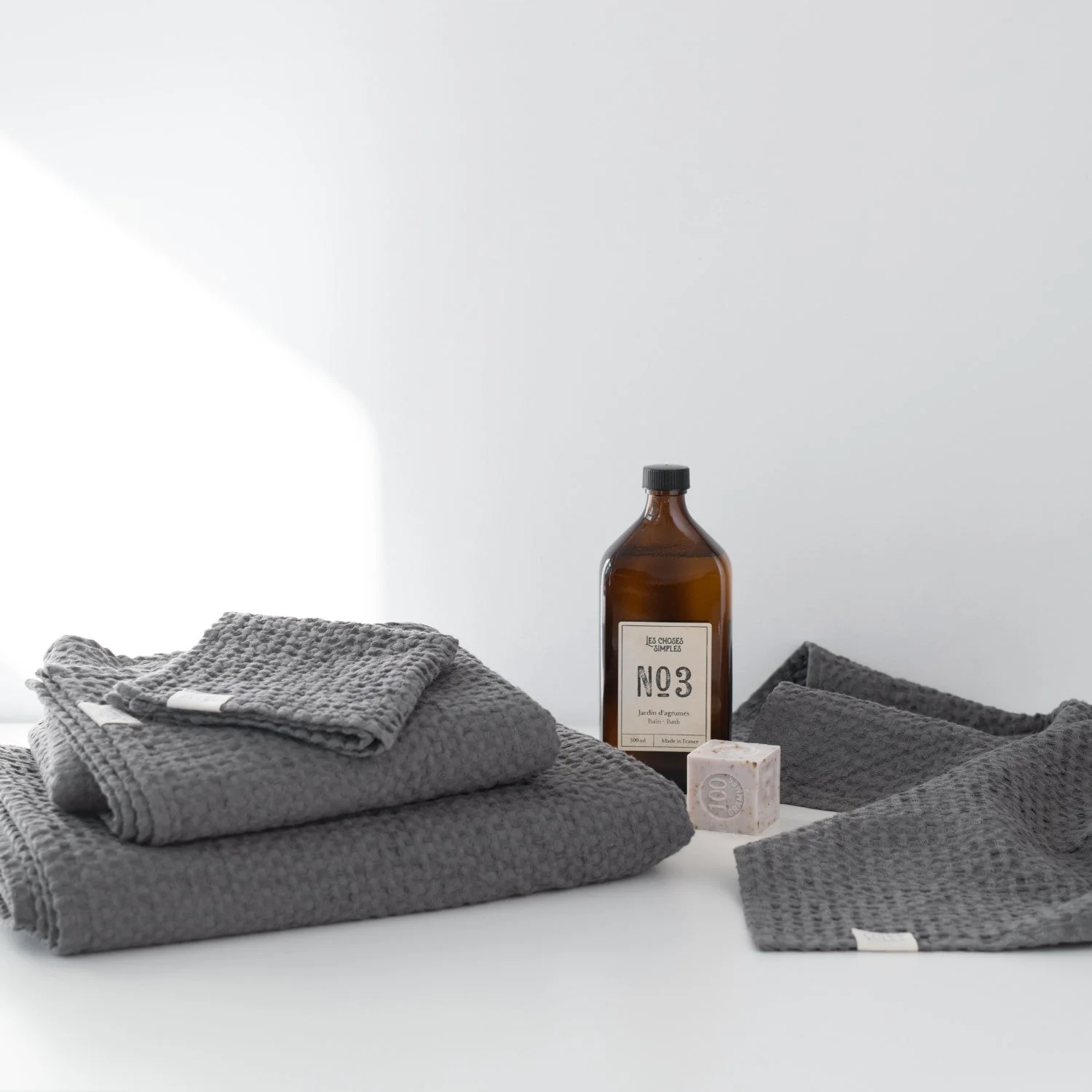 Dark Grey Linen & Cotton Waffle Towel - Image 6