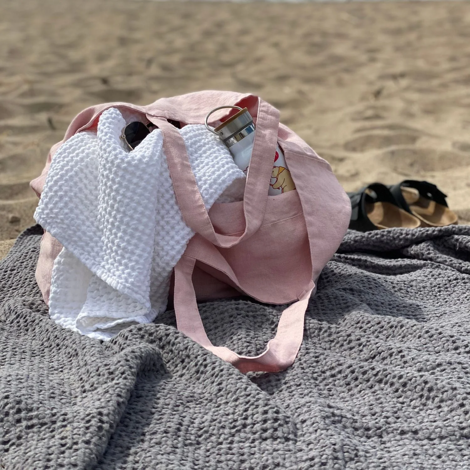 Dark Grey Linen & Cotton Waffle Towel - Image 7