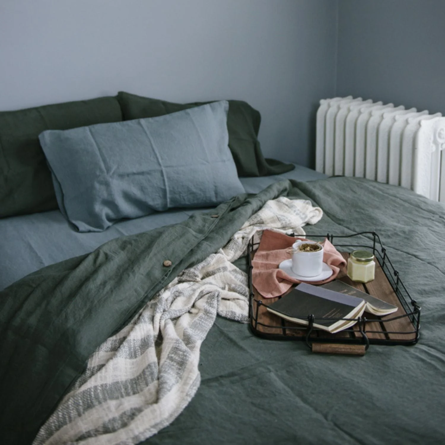 Forest Green Linen Duvet Cover - Image 3