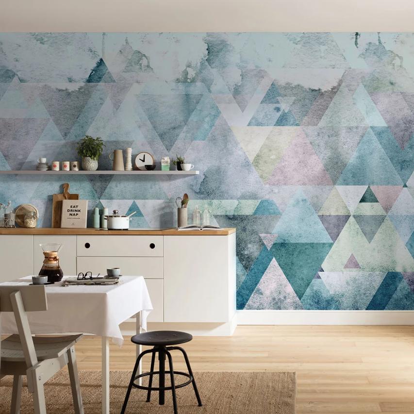 Geometric Peaks Blue Mural Wallpaper - Image 3
