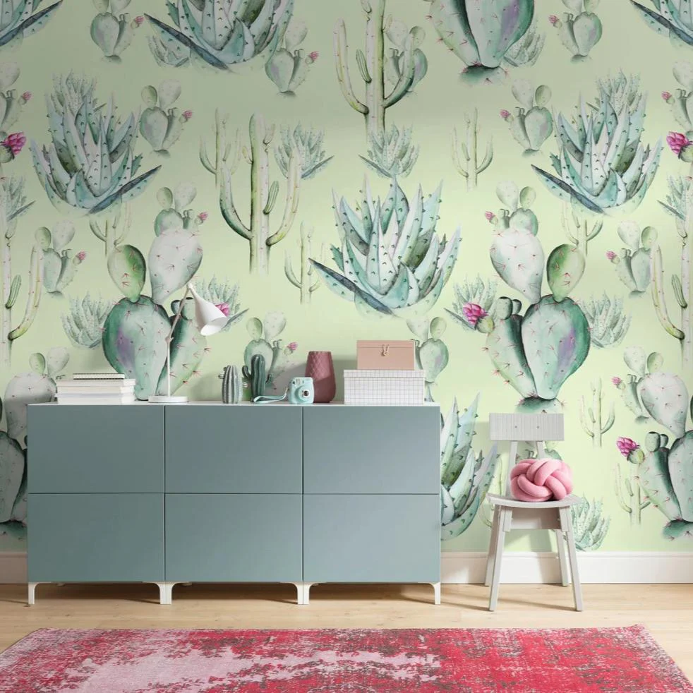 Green Cactus Love Mural Wallpaper - Image 3