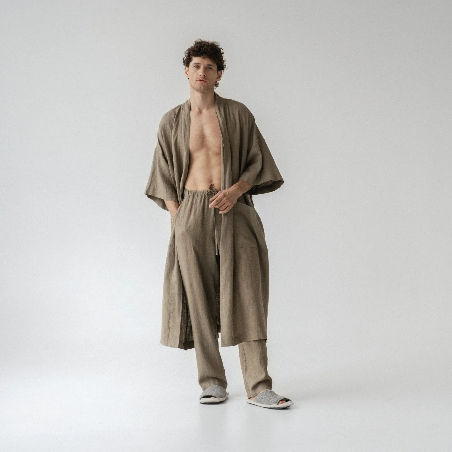 Khaki Linen Bathrobe - Image 6