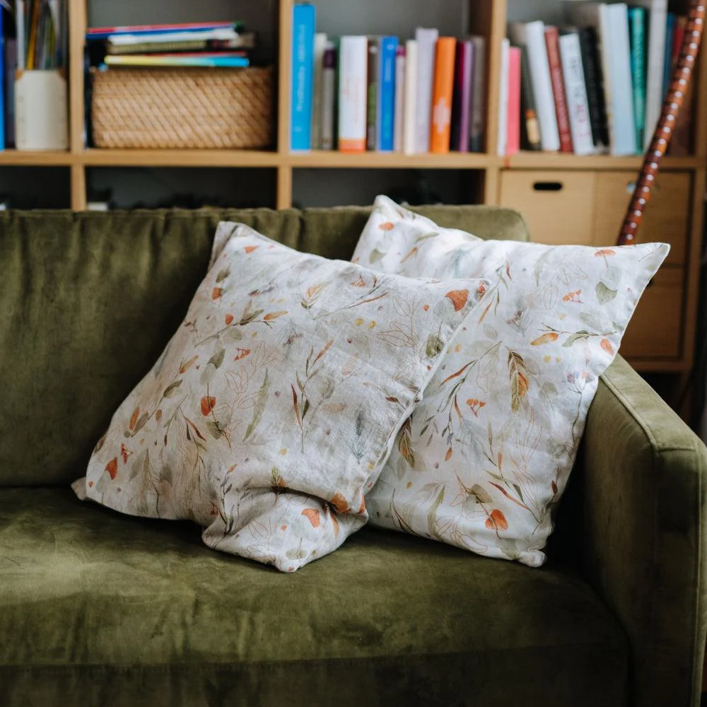 Leaves on Natural Linen Cushion Cover - Image 3