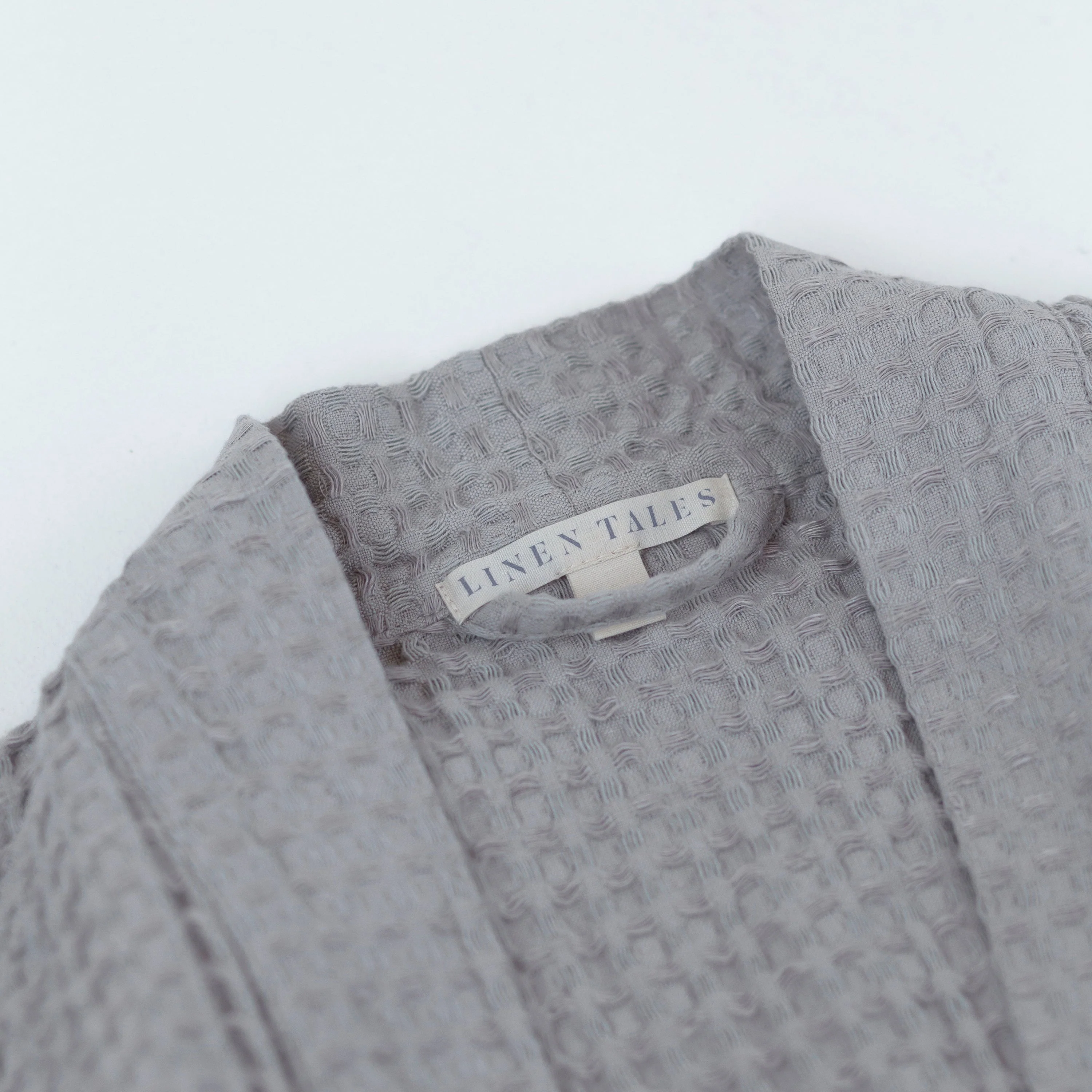 Light Gray Linen and Waffle Cotton Bathrobe - Image 6