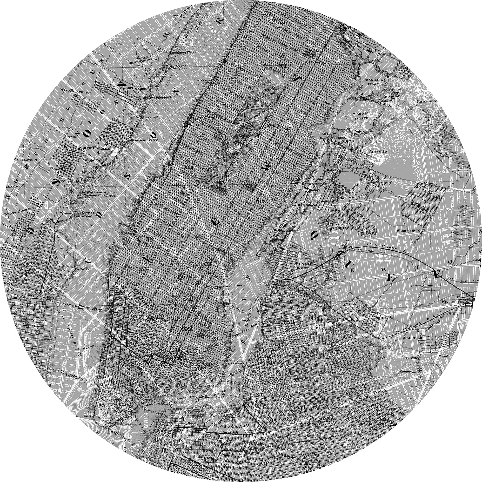 Map Black and White Circle Wallpaper (Self-Adhesive) - Image 3