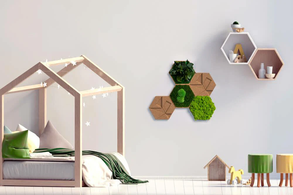 Cork Hexagons Moss Wall Art (Set of 5 Moss Panels) - Image 2