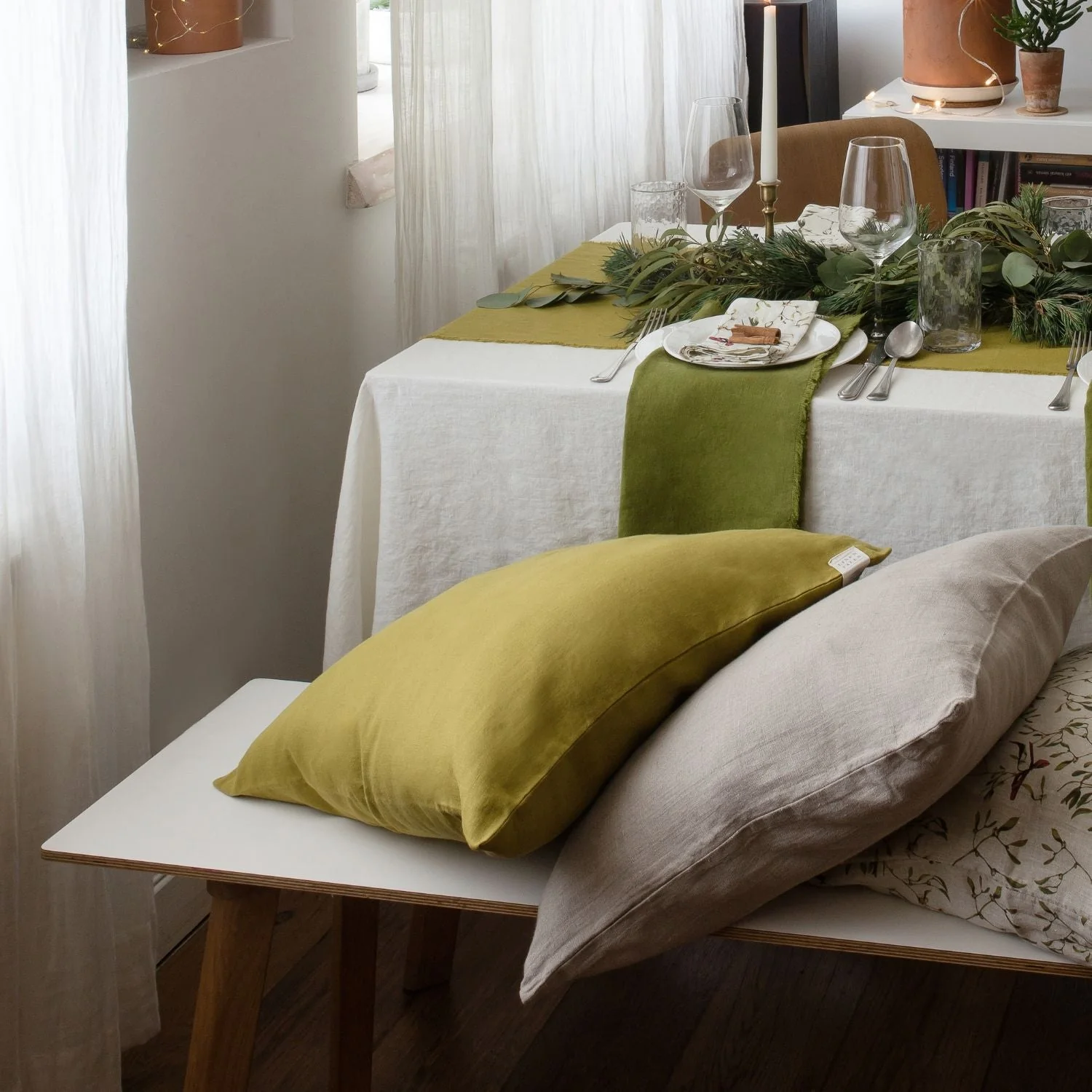 Moss Green Linen Cushion Cover - Image 4