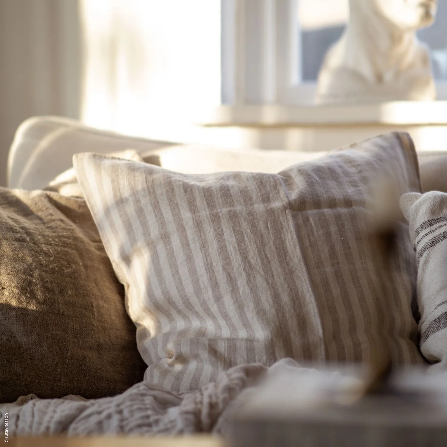 Natural White Stripes Linen Cushion Cover - Image 3