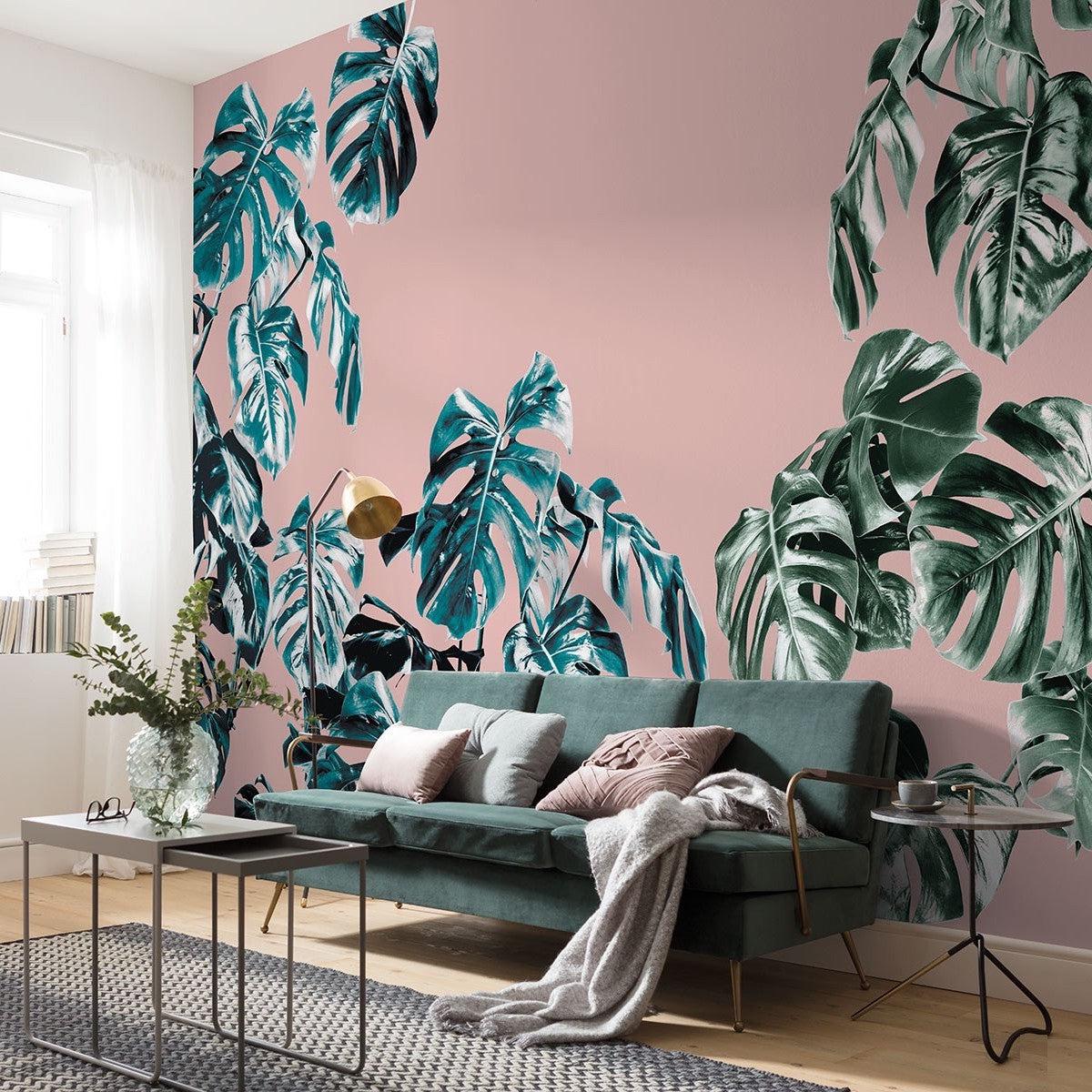 Pink Monstera Mural Wallpaper - Image 3
