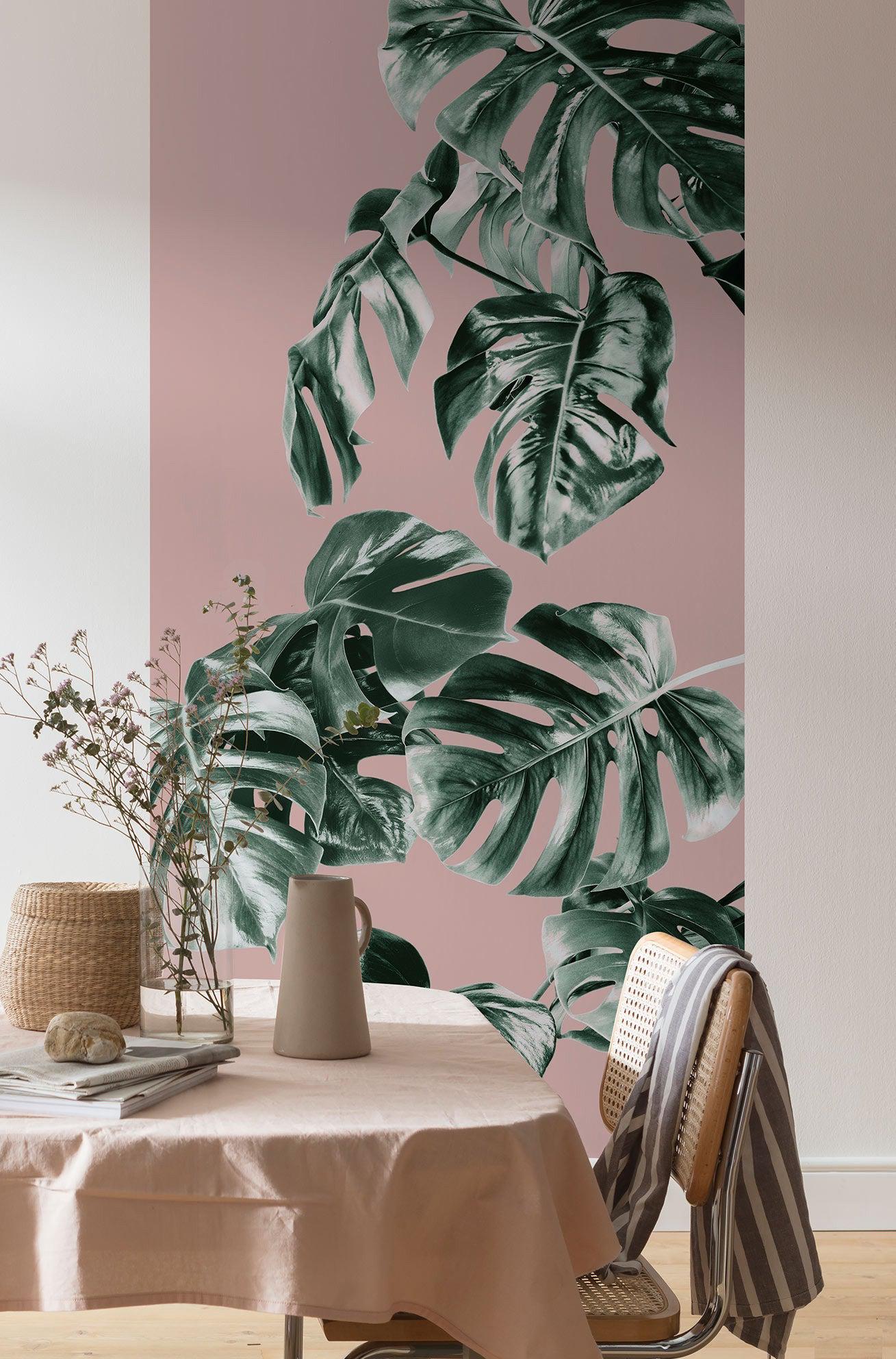 Pink Monstera Mural Wallpaper - Image 4