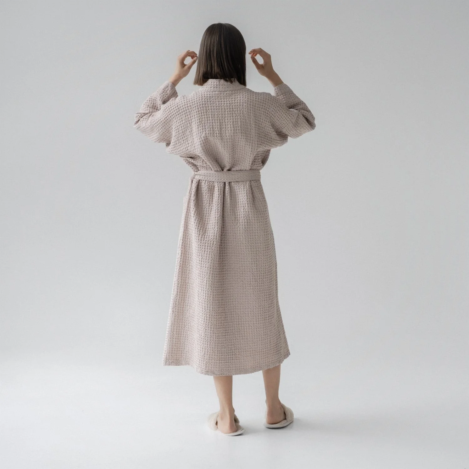 Powder Linen & Cotton Waffle Bathrobe - Image 4
